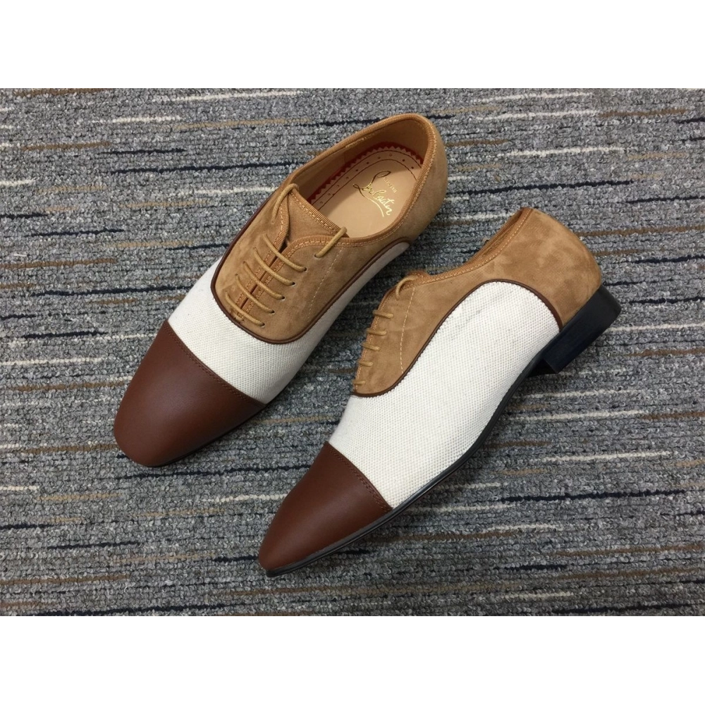 Fake Christian Louboutin Greggo Oxfords Veau Velours Calf Leather White Brown