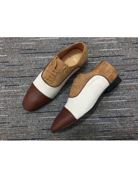 Fake Christian Louboutin Greggo Oxfords Veau Velours Calf Leather White Brown