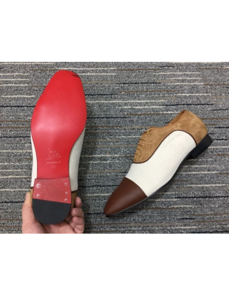 Fake Christian Louboutin Greggo Oxfords Veau Velours Calf Leather White Brown