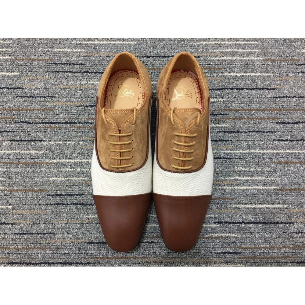 Fake Christian Louboutin Greggo Oxfords Veau Velours Calf Leather White Brown