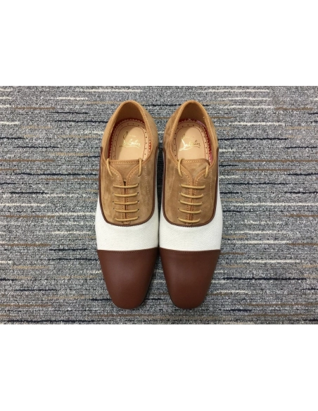 Fake Christian Louboutin Greggo Oxfords Veau Velours Calf Leather White Brown