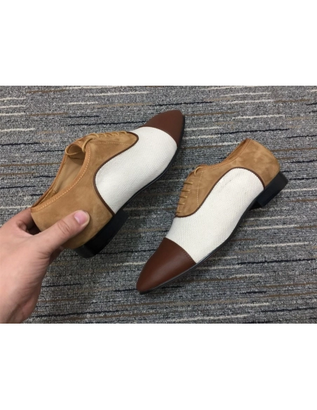 Fake Christian Louboutin Greggo Oxfords Veau Velours Calf Leather White Brown