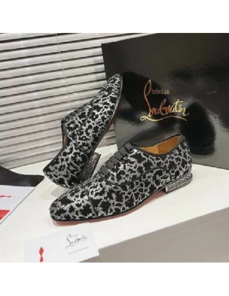 Cheap Christian Louboutin Greggy Chick Oxfords Velvet Royal Embroidery Silver on Sale