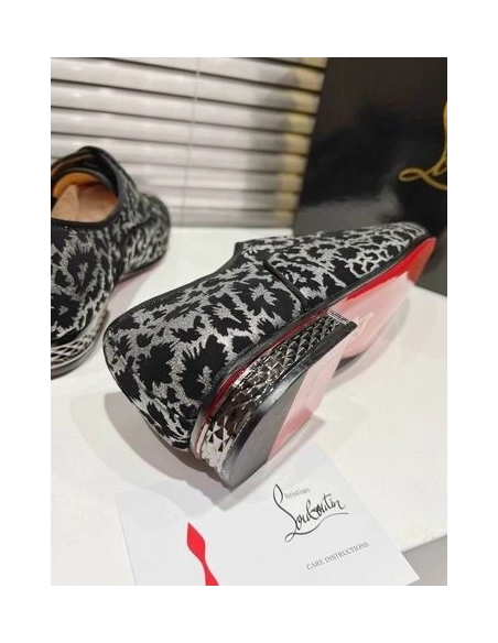 Cheap Christian Louboutin Greggy Chick Oxfords Velvet Royal Embroidery Silver on Sale