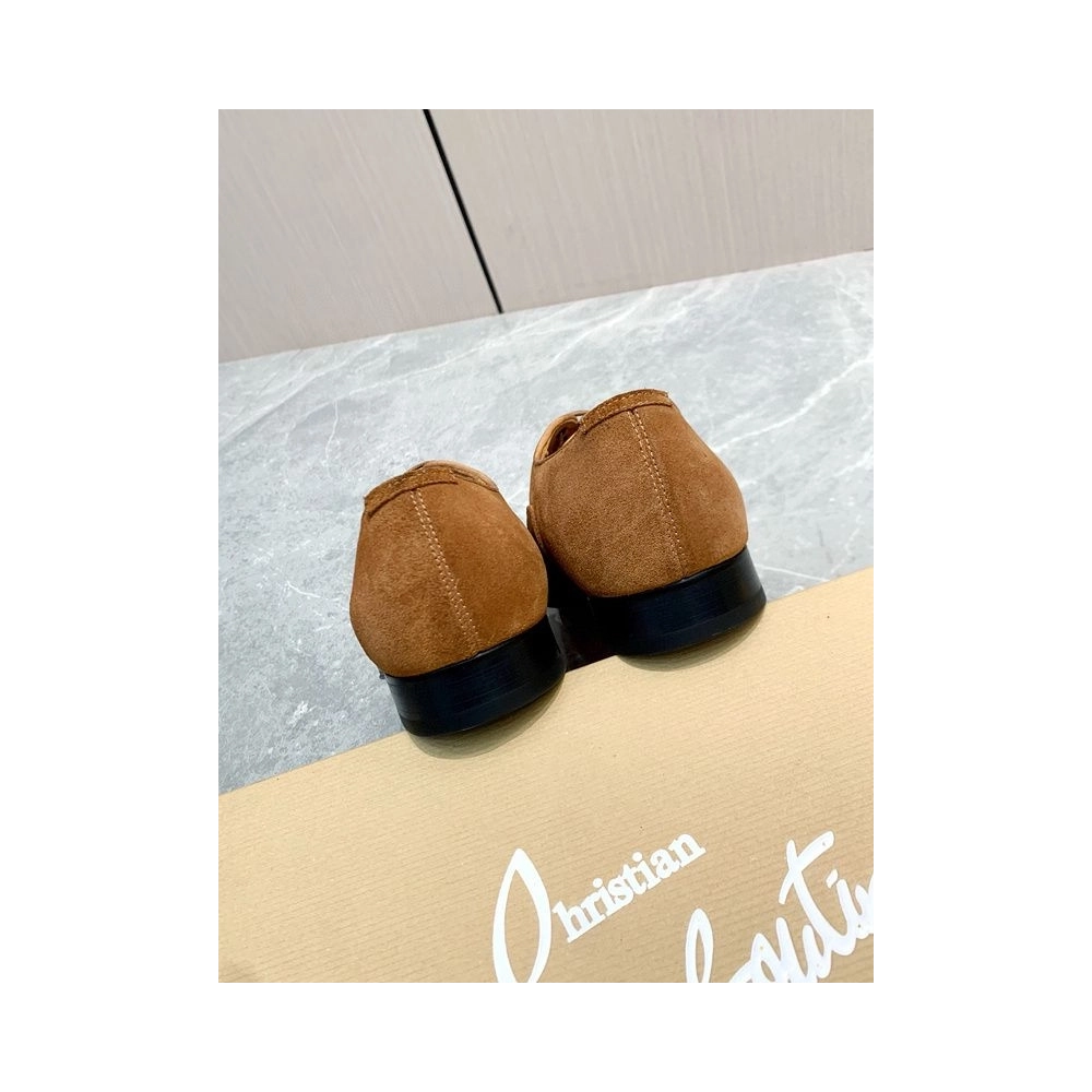 Discoun Christian Louboutin Gregossic Flat Oxford Spikes Calfskin and Suede Black Brown Outlet