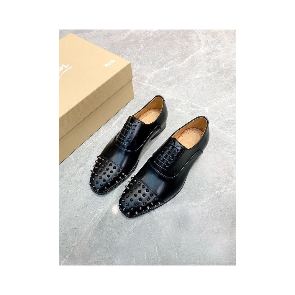 Cheap Christian Louboutin Gregossic Flat Oxford Spikes Calfskin Black on Sale