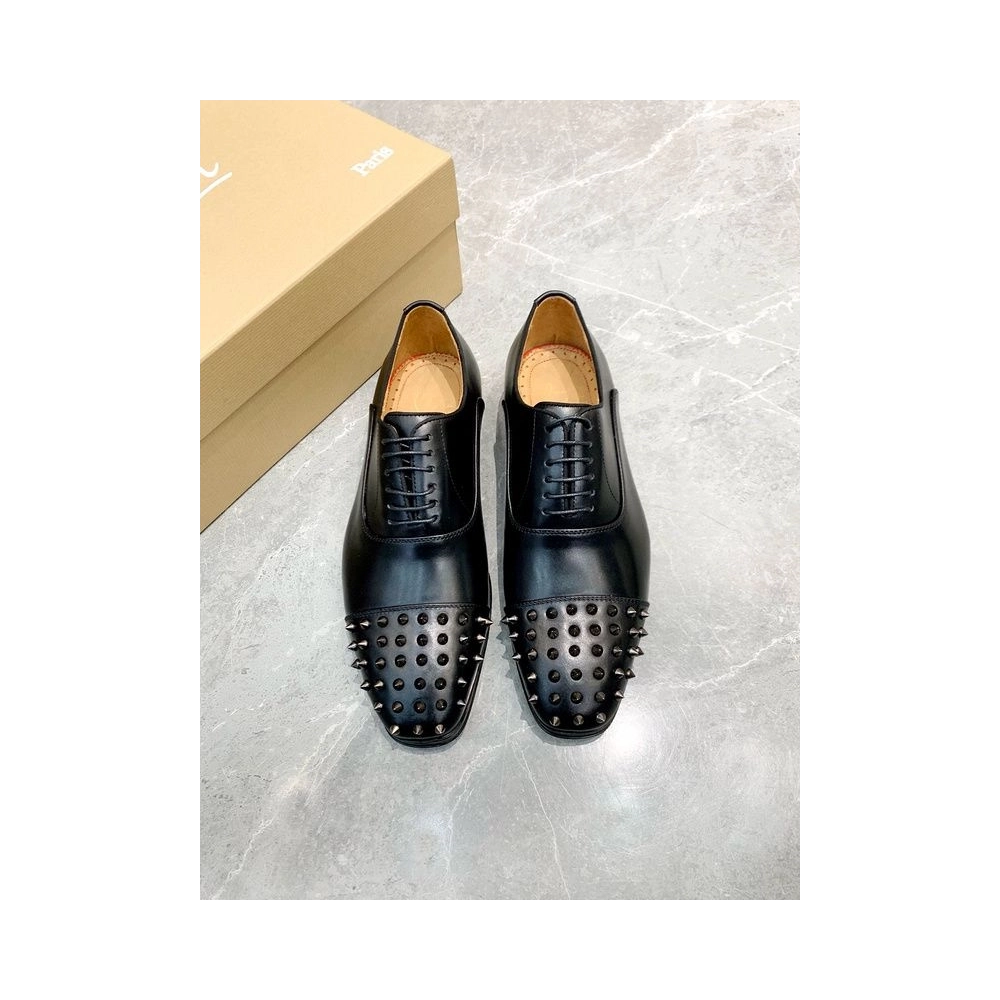 Cheap Christian Louboutin Gregossic Flat Oxford Spikes Calfskin Black on Sale