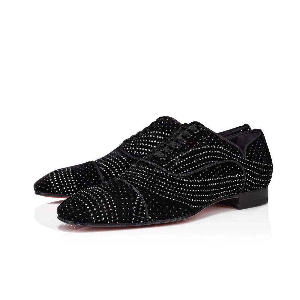 Fake Christian Louboutin Greggy Chick Oxfords Velvet River Black, Replica CL Shoes Sale Online