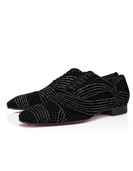 Fake Christian Louboutin Greggy Chick Oxfords Velvet River Black, Replica CL Shoes Sale Online