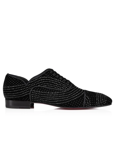 Fake Christian Louboutin Greggy Chick Oxfords Velvet River Black, Replica CL Shoes Sale Online