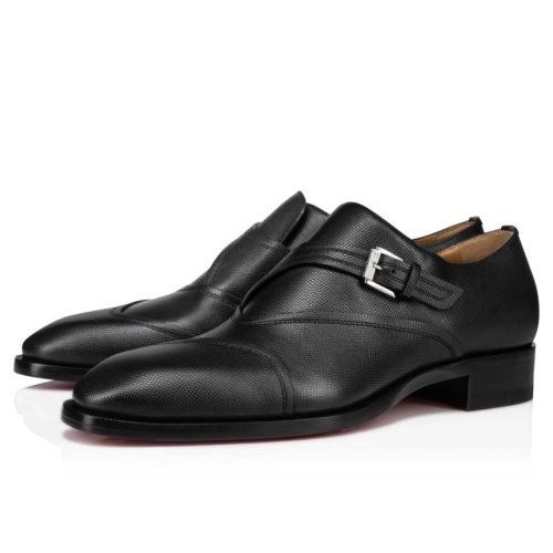 Discount Christian Louboutin Boabi Monk Oxfords Calf Leather Petit Grain Black Outlet Online