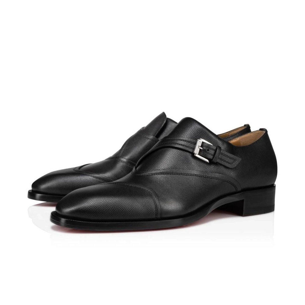 Discount Christian Louboutin Boabi Monk Oxfords Calf Leather Petit Grain Black Outlet Online