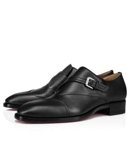 Discount Christian Louboutin Boabi Monk Oxfords Calf Leather Petit Grain Black Outlet Online