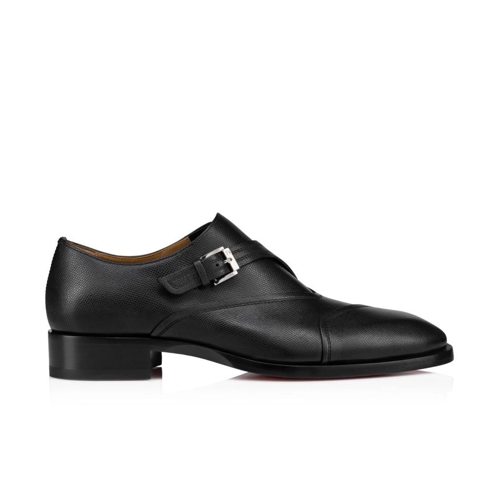 Discount Christian Louboutin Boabi Monk Oxfords Calf Leather Petit Grain Black Outlet Online