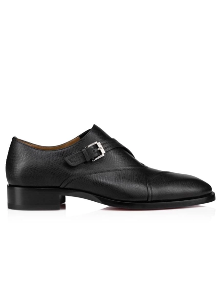Discount Christian Louboutin Boabi Monk Oxfords Calf Leather Petit Grain Black Outlet Online