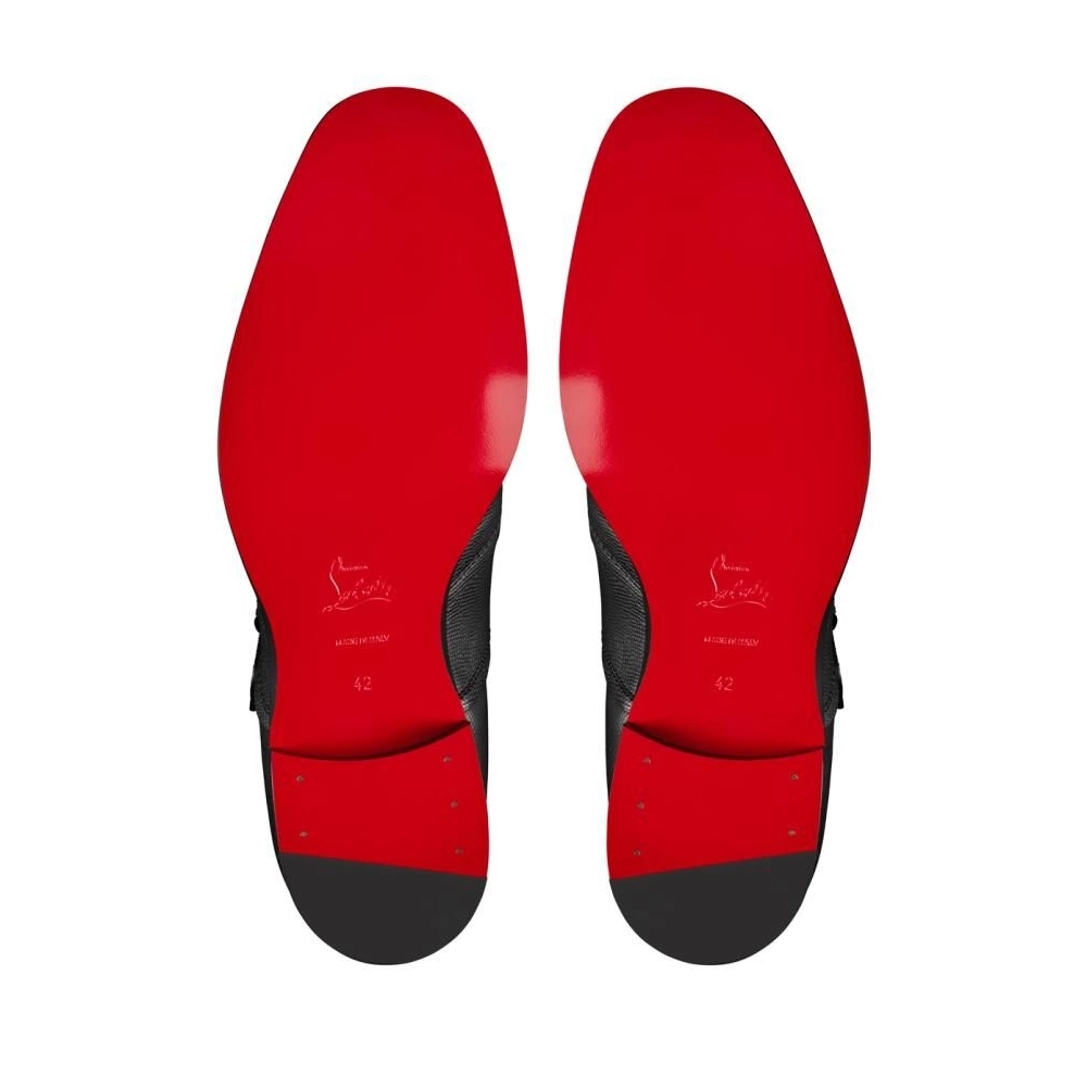 Discount Christian Louboutin Boabi Monk Oxfords Calf Leather Petit Grain Black Outlet Online