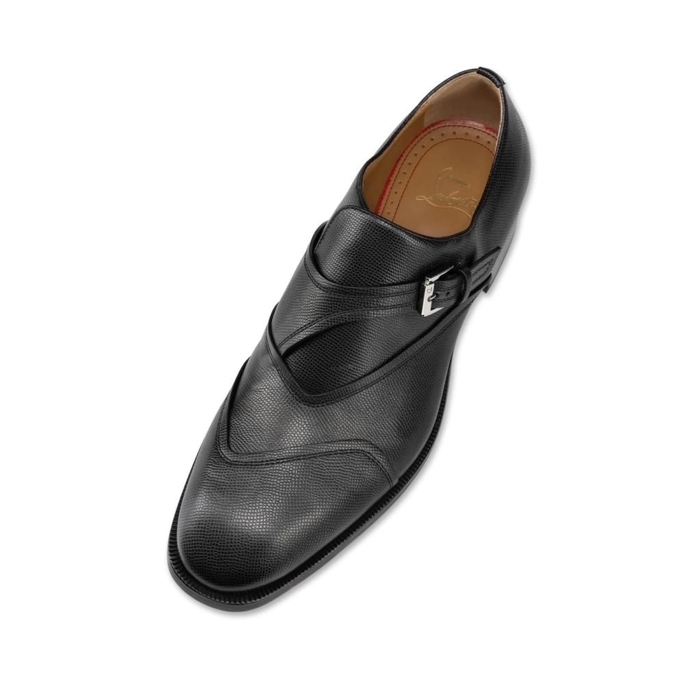 Discount Christian Louboutin Boabi Monk Oxfords Calf Leather Petit Grain Black Outlet Online