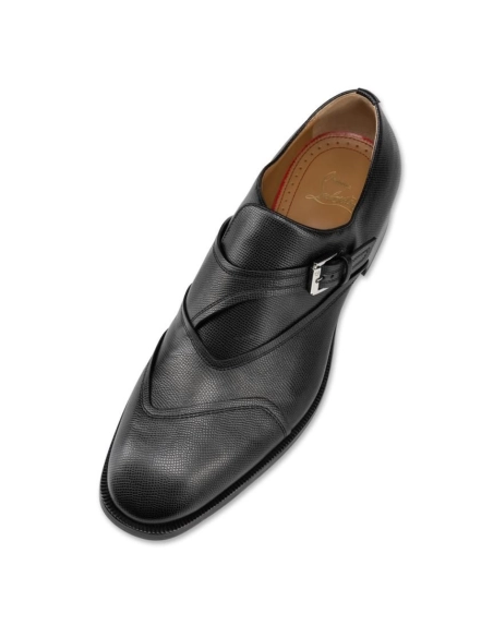 Discount Christian Louboutin Boabi Monk Oxfords Calf Leather Petit Grain Black Outlet Online