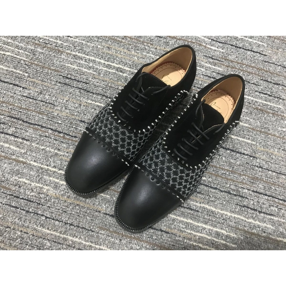 Fake Christian Louboutin Hubertus Oxford Lug-sole Velvet and Leather Black