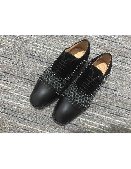 Fake Christian Louboutin Hubertus Oxford Lug-sole Velvet and Leather Black