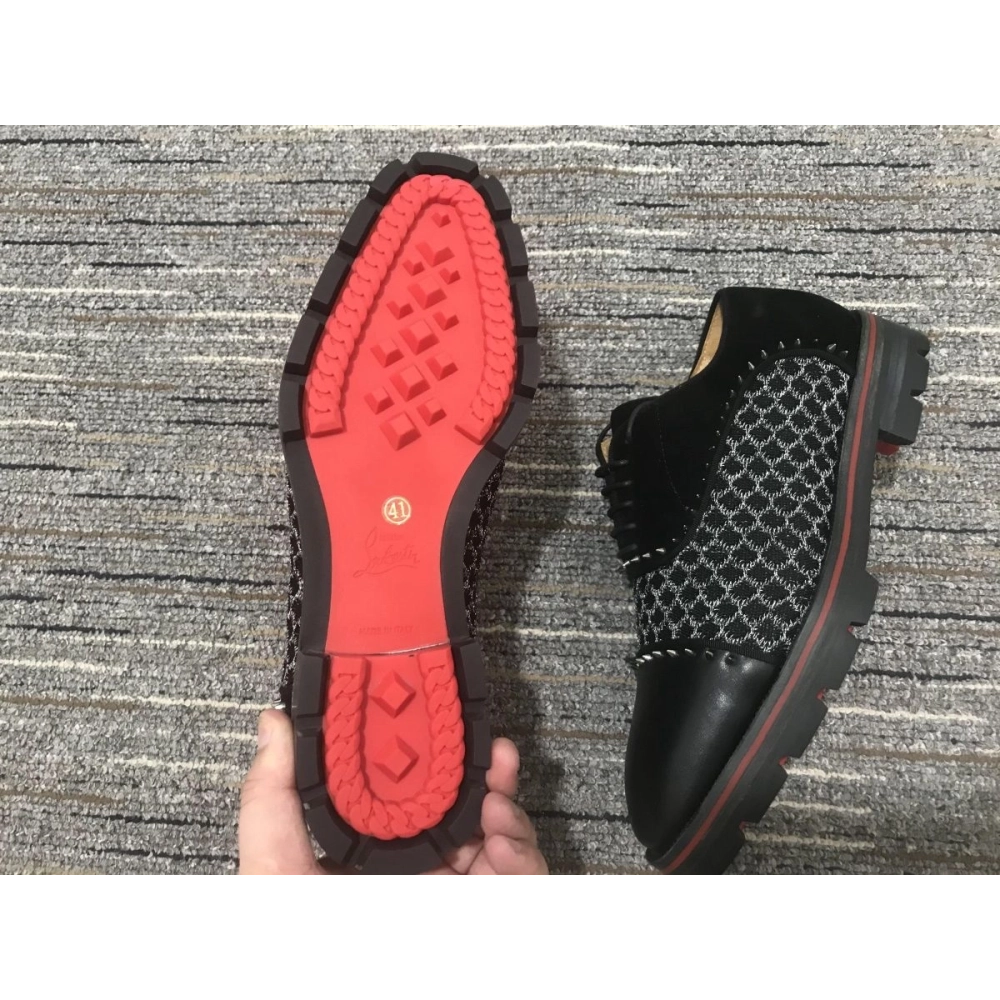 Fake Christian Louboutin Hubertus Oxford Lug-sole Velvet and Leather Black