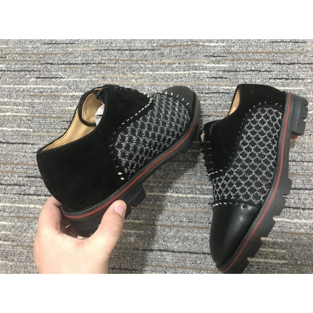 Fake Christian Louboutin Hubertus Oxford Lug-sole Velvet and Leather Black