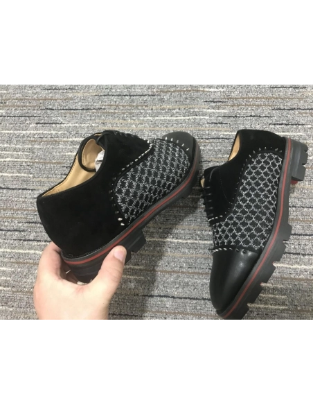 Fake Christian Louboutin Hubertus Oxford Lug-sole Velvet and Leather Black
