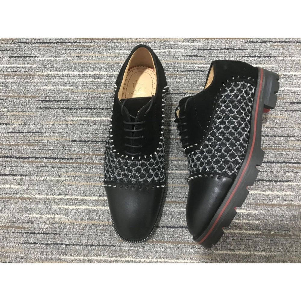 Fake Christian Louboutin Hubertus Oxford Lug-sole Velvet and Leather Black