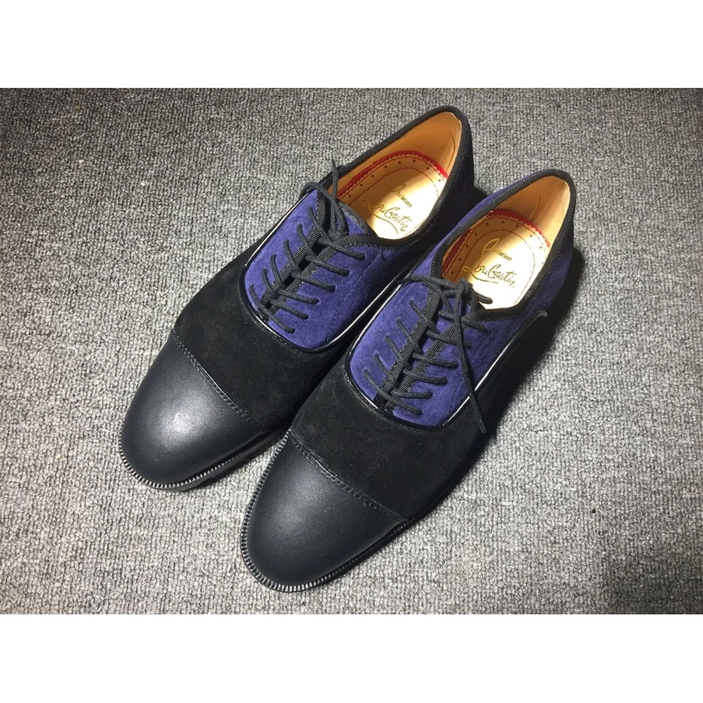 Cheap Christian Louboutin Hubertus Oxford Lug-sole Suede and Leather Black Navy on Sale