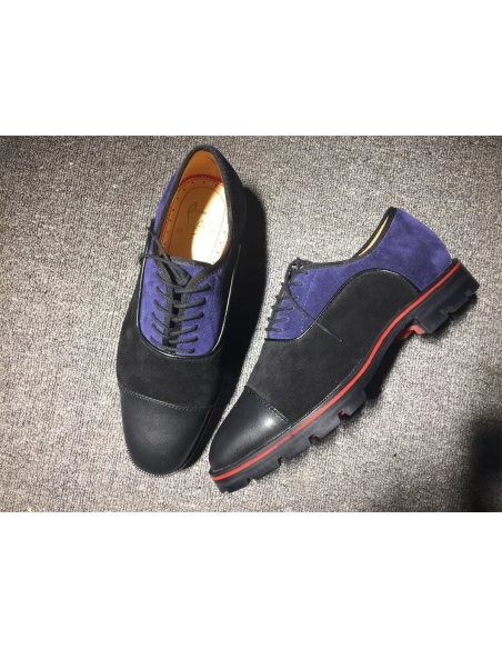 Cheap Christian Louboutin Hubertus Oxford Lug-sole Suede and Leather Black Navy on Sale