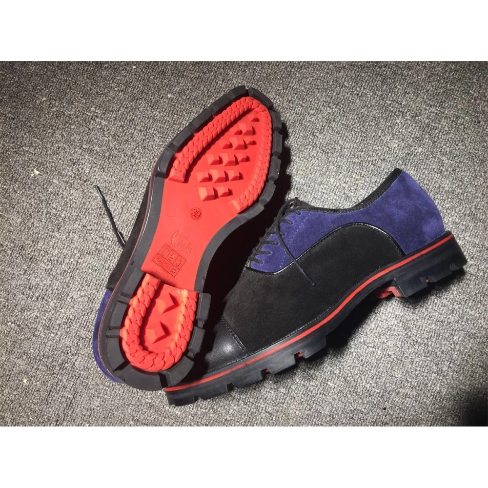 Cheap Christian Louboutin Hubertus Oxford Lug-sole Suede and Leather Black Navy on Sale