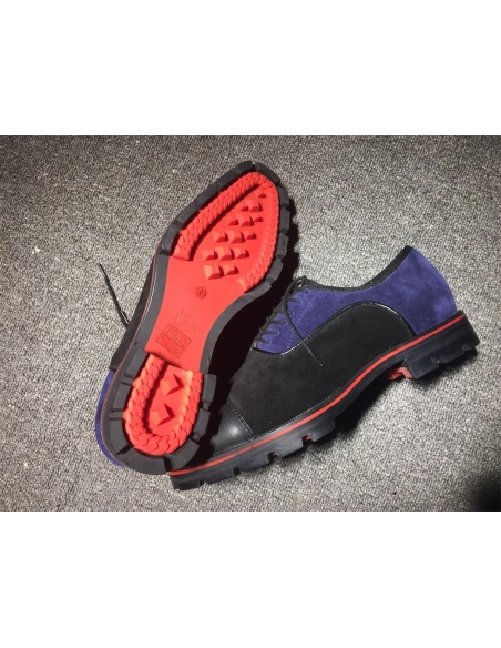 Cheap Christian Louboutin Hubertus Oxford Lug-sole Suede and Leather Black Navy on Sale