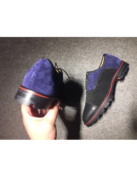 Cheap Christian Louboutin Hubertus Oxford Lug-sole Suede and Leather Black Navy on Sale