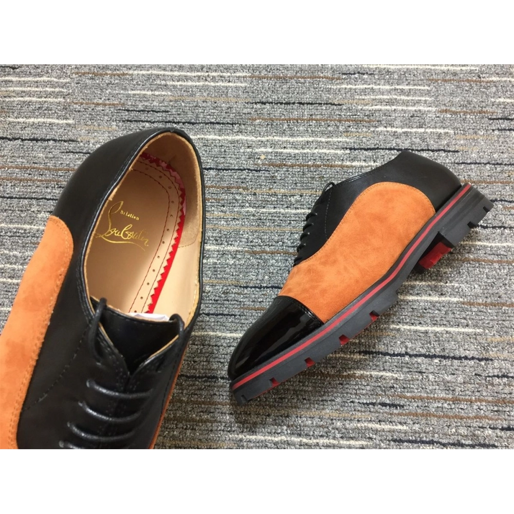 Fake Christian Louboutin Hubertus Oxford Lug-sole Suede and Leather Black Brown