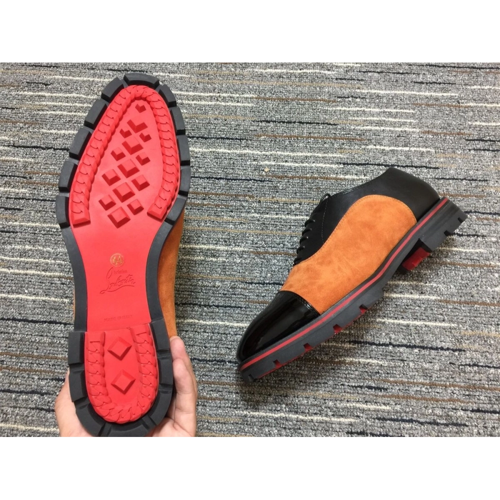 Fake Christian Louboutin Hubertus Oxford Lug-sole Suede and Leather Black Brown