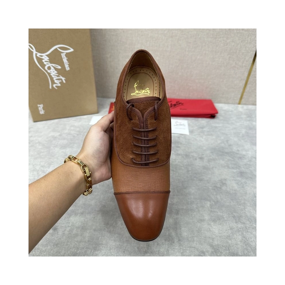 Replica Christian Louboutin Greggo Oxford Calf Leather and Suede Brown