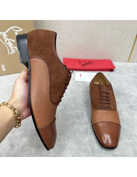 Replica Christian Louboutin Greggo Oxford Calf Leather and Suede Brown