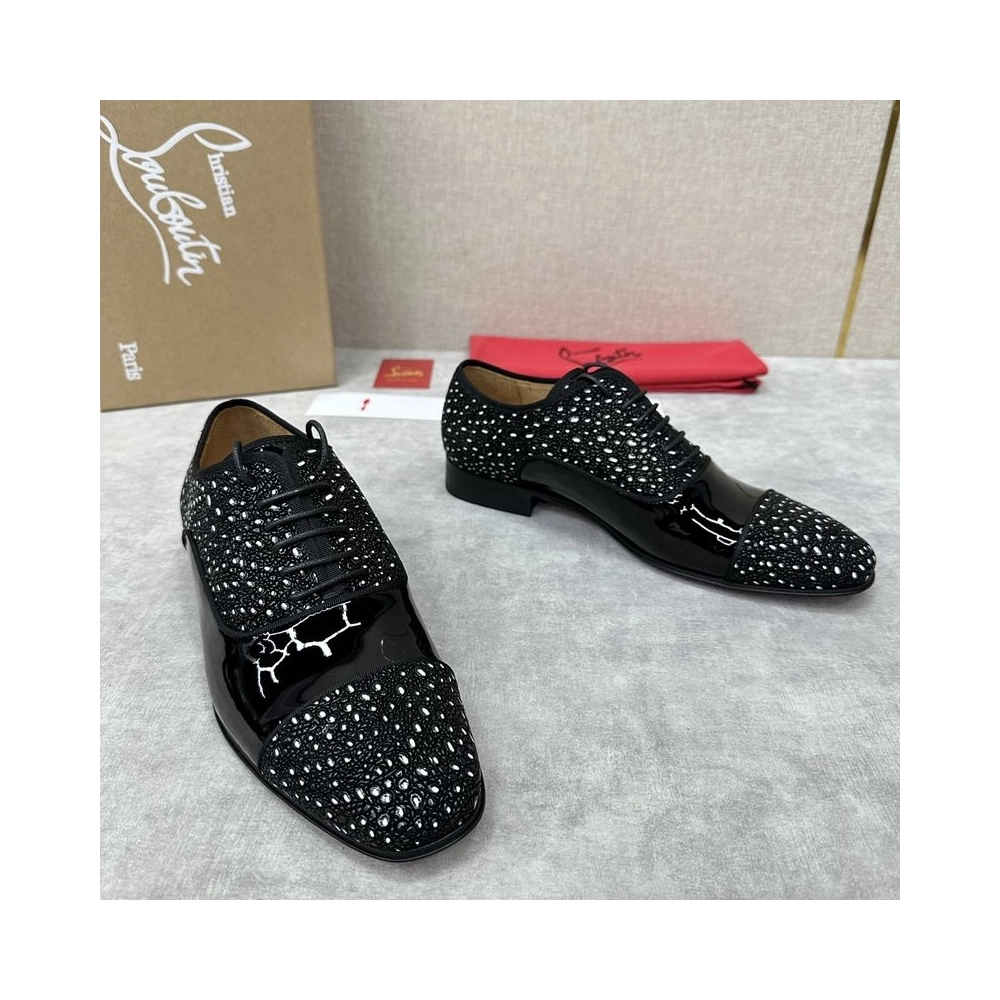 Cheap Christian Louboutin Greggo Oxford Patent Leather Rhinestones Black for Sale