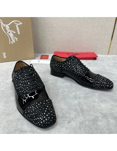 Cheap Christian Louboutin Greggo Oxford Patent Leather Rhinestones Black for Sale