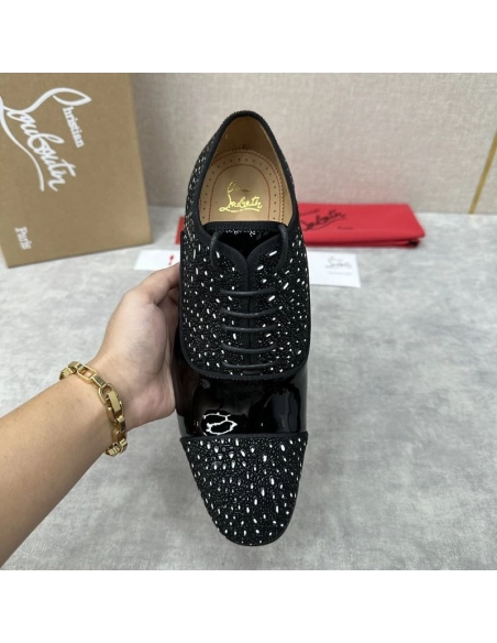 Cheap Christian Louboutin Greggo Oxford Patent Leather Rhinestones Black for Sale