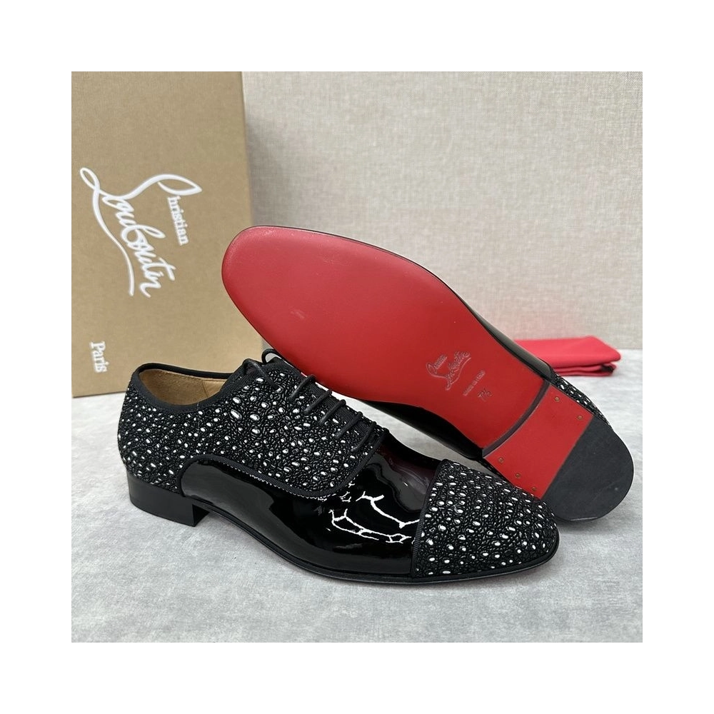 Cheap Christian Louboutin Greggo Oxford Patent Leather Rhinestones Black for Sale