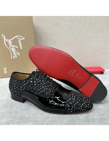 Cheap Christian Louboutin Greggo Oxford Patent Leather Rhinestones Black for Sale