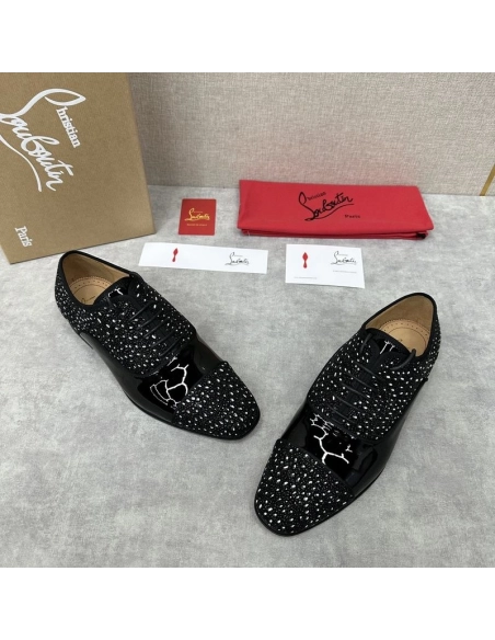 Cheap Christian Louboutin Greggo Oxford Patent Leather Rhinestones Black for Sale