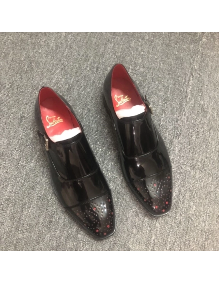 Knockoff Christian Louboutin Escream Buckle Oxford Patent Leather Black, Replica CL Shoes