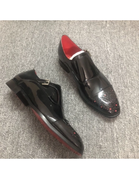 Knockoff Christian Louboutin Escream Buckle Oxford Patent Leather Black, Replica CL Shoes