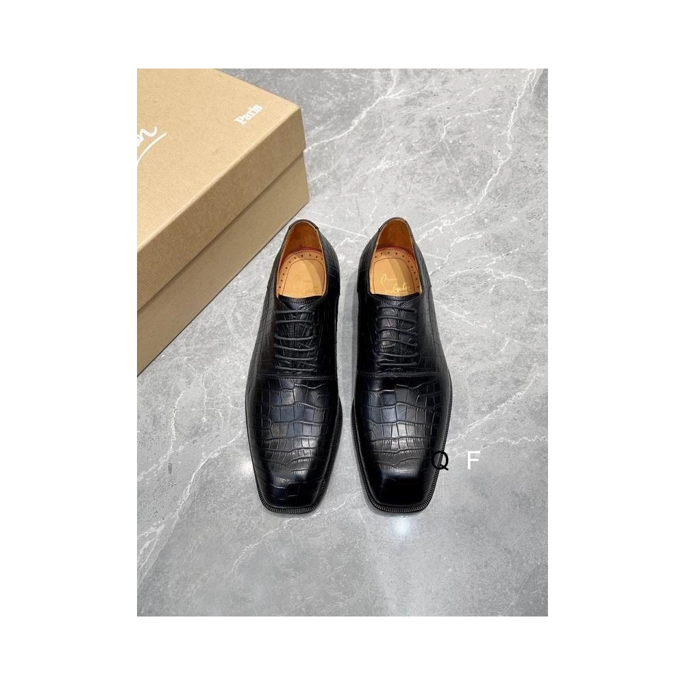 Replica Christian Louboutin Capitano Oxford Crocodile-Embossed Calf Leather Black