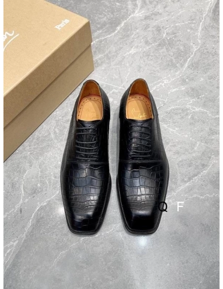 Replica Christian Louboutin Capitano Oxford Crocodile-Embossed Calf Leather Black