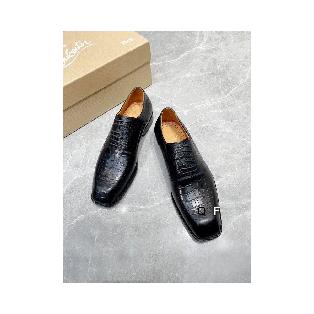 Replica Christian Louboutin Capitano Oxford Crocodile-Embossed Calf Leather Black