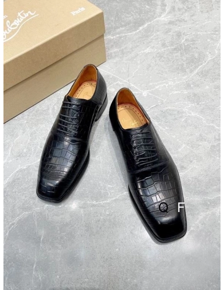 Replica Christian Louboutin Capitano Oxford Crocodile-Embossed Calf Leather Black