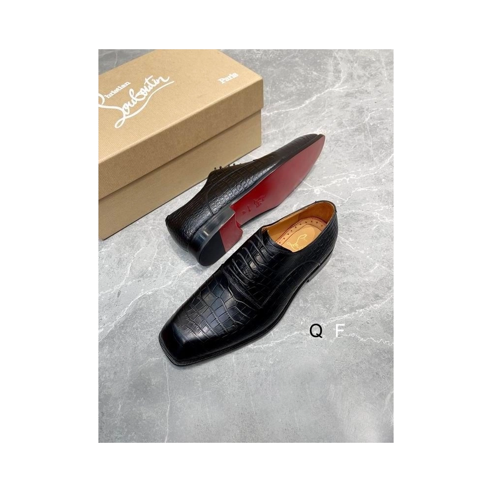 Replica Christian Louboutin Capitano Oxford Crocodile-Embossed Calf Leather Black